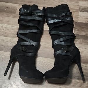 Kristen  Black Stiletto Heeled Boots Size 8.5